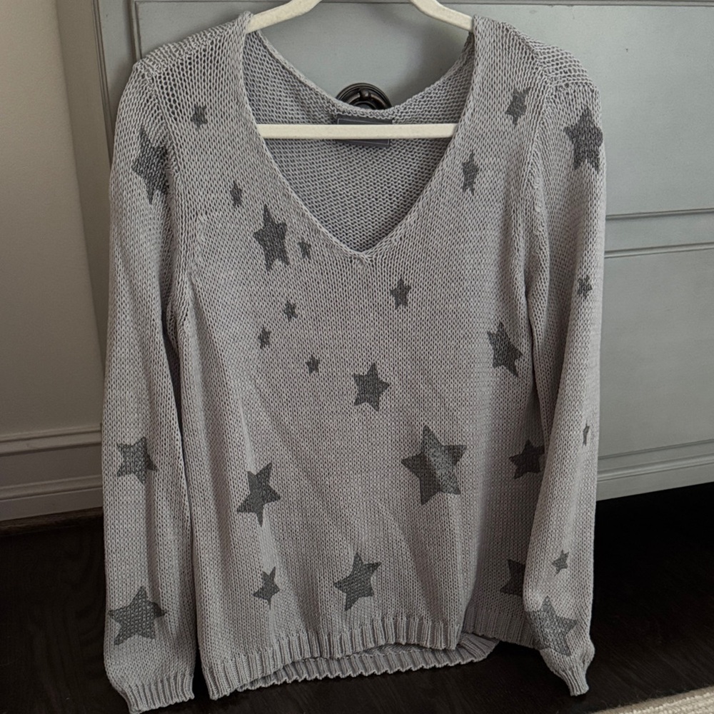 Wooden Ships Gray Star V-Neck Sweater